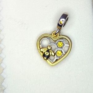 ❤️ Valentines Gift S925 Bumble Bee & Honeycomb Dangle Charm‎ Women Pendant ❤️
